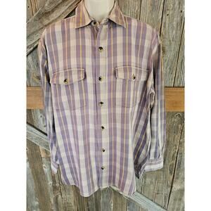 Vintage rubber button Magellan purple long sleeve thick cotton button up Large *